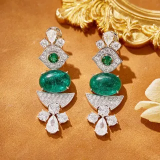 Emerald and Diamond Multi-Tier Drop Earrings