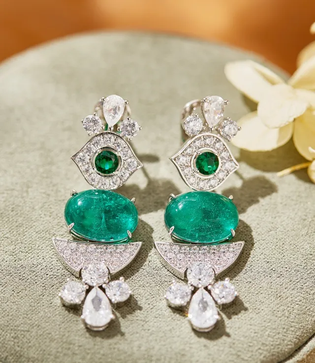Emerald and Diamond Multi-Tier Drop Earrings 3