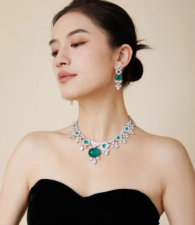 Emerald and Diamond Multi-Tier Drop Earrings 4