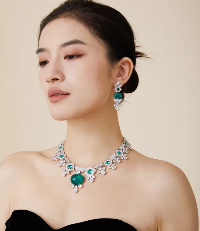 Emerald and Diamond Multi-Tier Drop Earrings 7