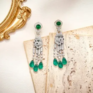 Emerald and Pavé Diamond Chandelier Earrings