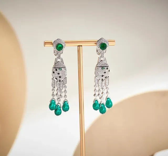 Emerald and Pavé Diamond Chandelier Earrings 8