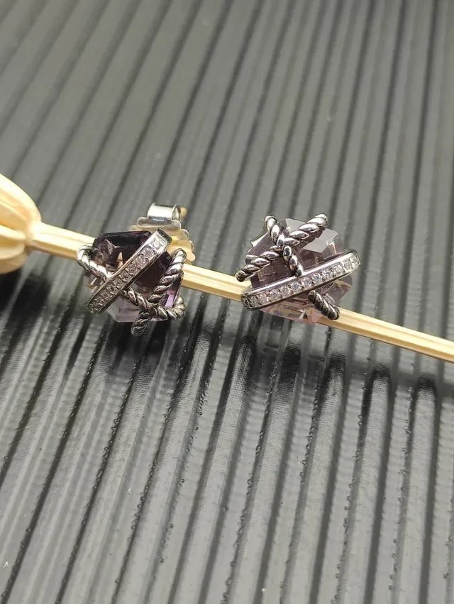 Faceted Purple Gemstone Twisted Rope Stud Earrings 4