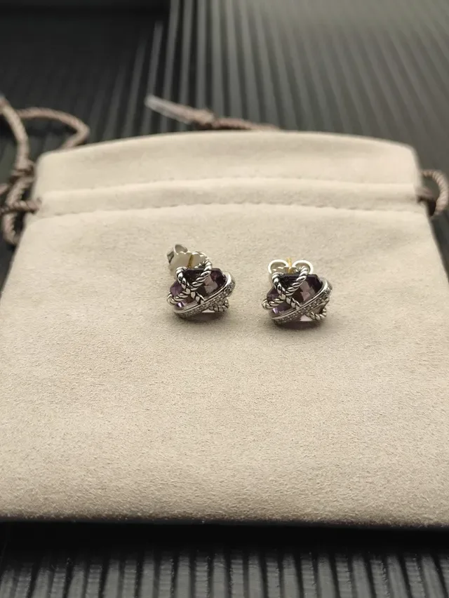 Faceted Purple Gemstone Twisted Rope Stud Earrings 5