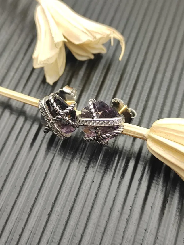 Faceted Purple Gemstone Twisted Rope Stud Earrings 7