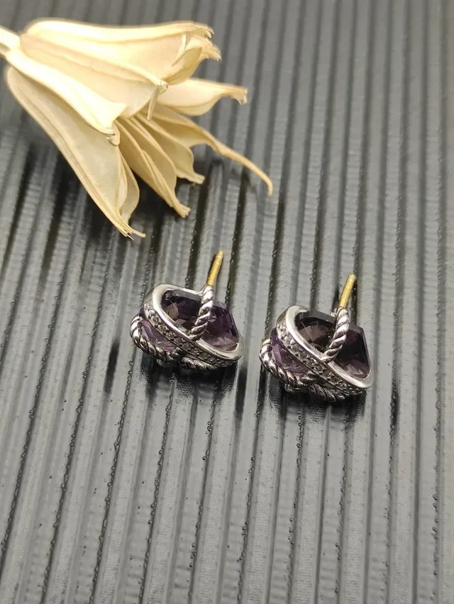 Faceted Purple Gemstone Twisted Rope Stud Earrings 8