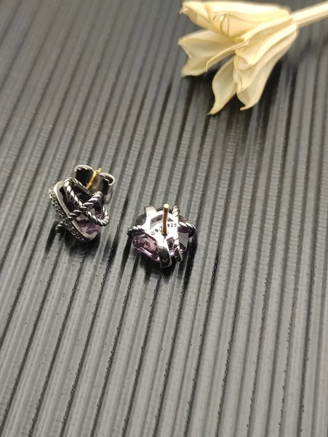 Faceted Purple Gemstone Twisted Rope Stud Earrings 10