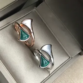 Fan-Shaped Double-Band Mother-of-Pearl and Malachite Inlay Rings