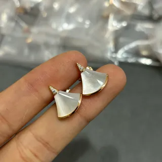 Fan-Shaped Mother-of-Pearl and Gold-Tone Pavé Tip Earrings