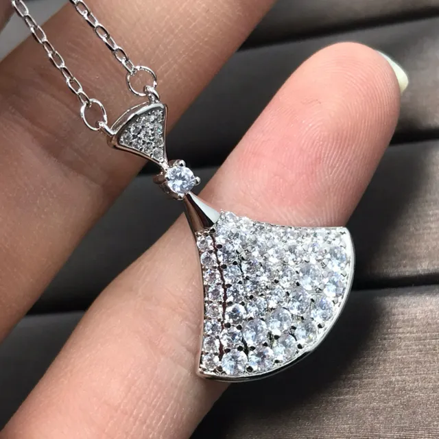 Fan-Shaped Pavé Crystal Pendant Necklace 2