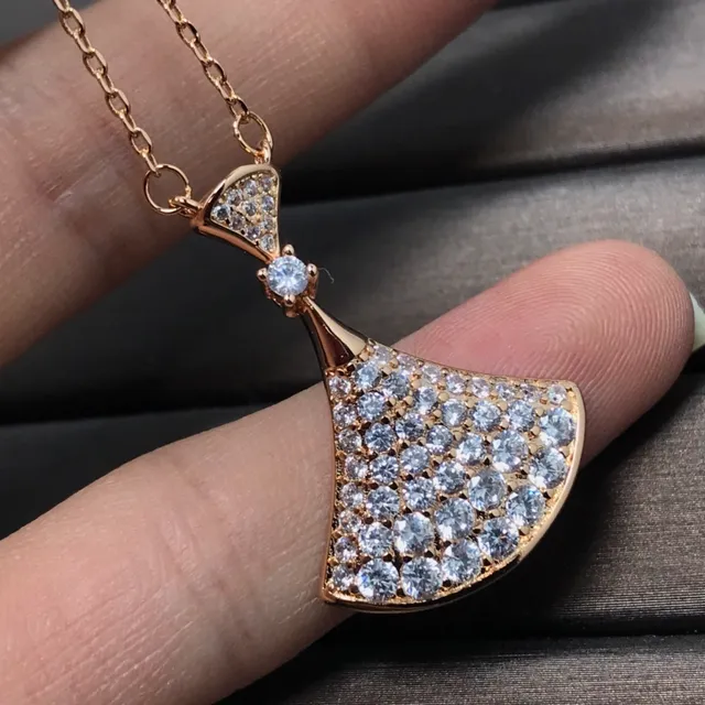 Fan-Shaped Pavé Crystal Pendant Necklace 4