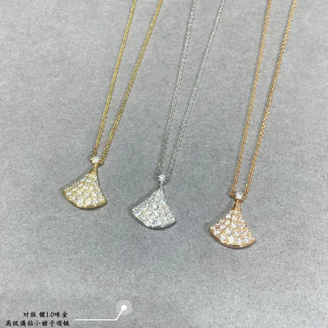 Fan-Shaped Pavé Stone Pendant Chain Necklaces 7