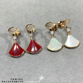 Fan-Shaped Pavé-Top Enamel and Mother-of-Pearl Drop Earrings
