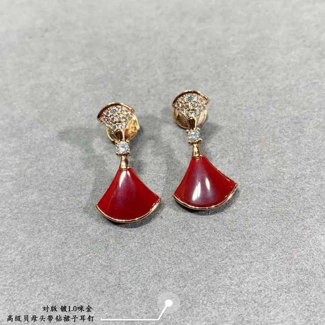 Fan-Shaped Pavé-Top Enamel and Mother-of-Pearl Drop Earrings 3