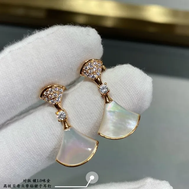 Fan-Shaped Pavé-Top Enamel and Mother-of-Pearl Drop Earrings 7