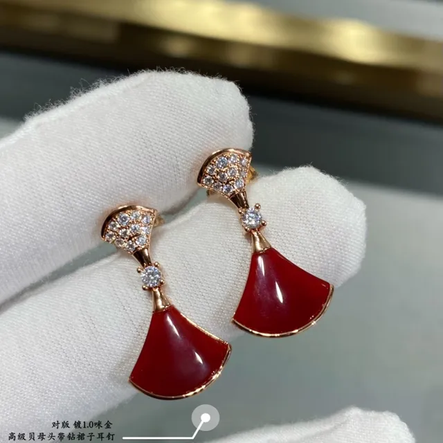 Fan-Shaped Pavé-Top Enamel and Mother-of-Pearl Drop Earrings 8