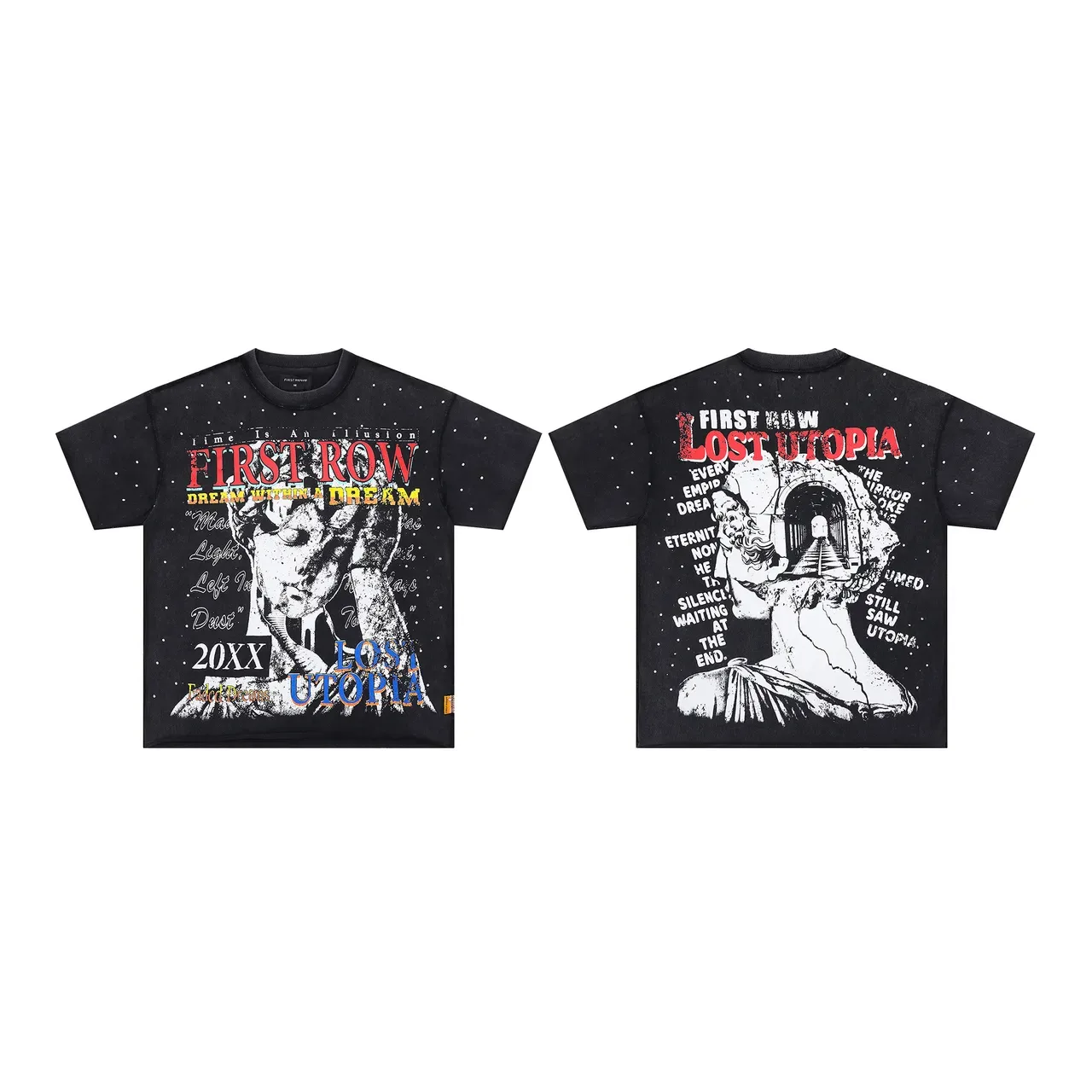 FIRST ROW Graphic Print Speckled Black Oversized T-Shirt 2