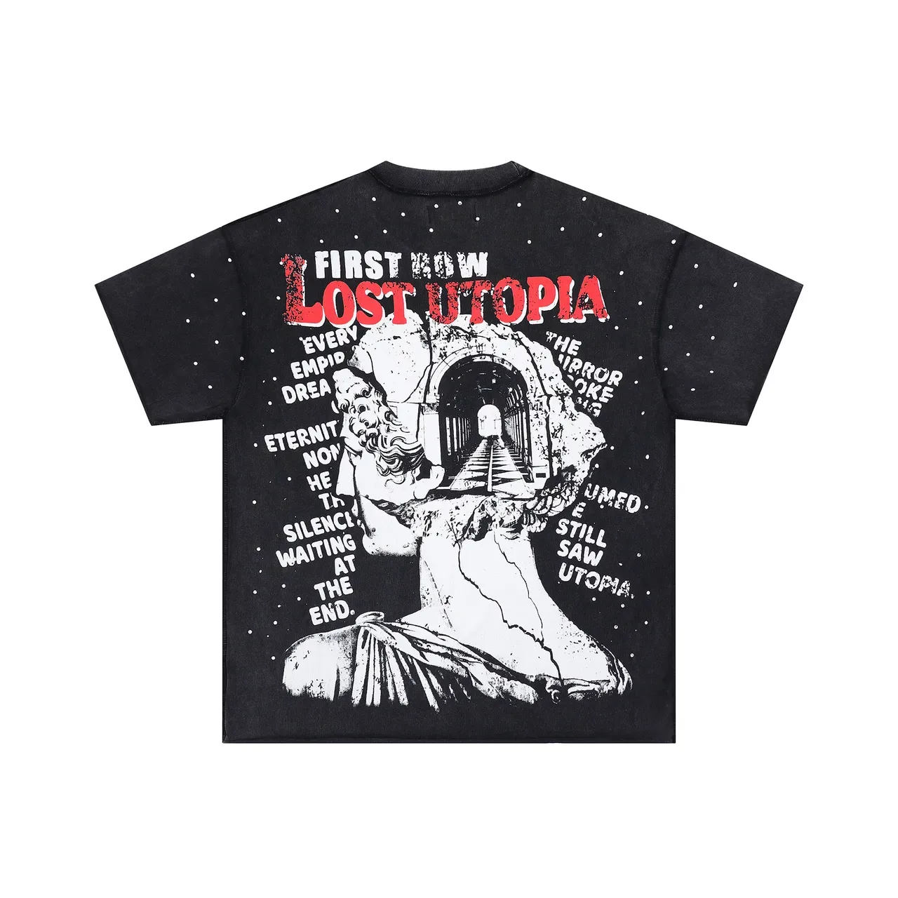 FIRST ROW Graphic Print Speckled Black Oversized T-Shirt 3