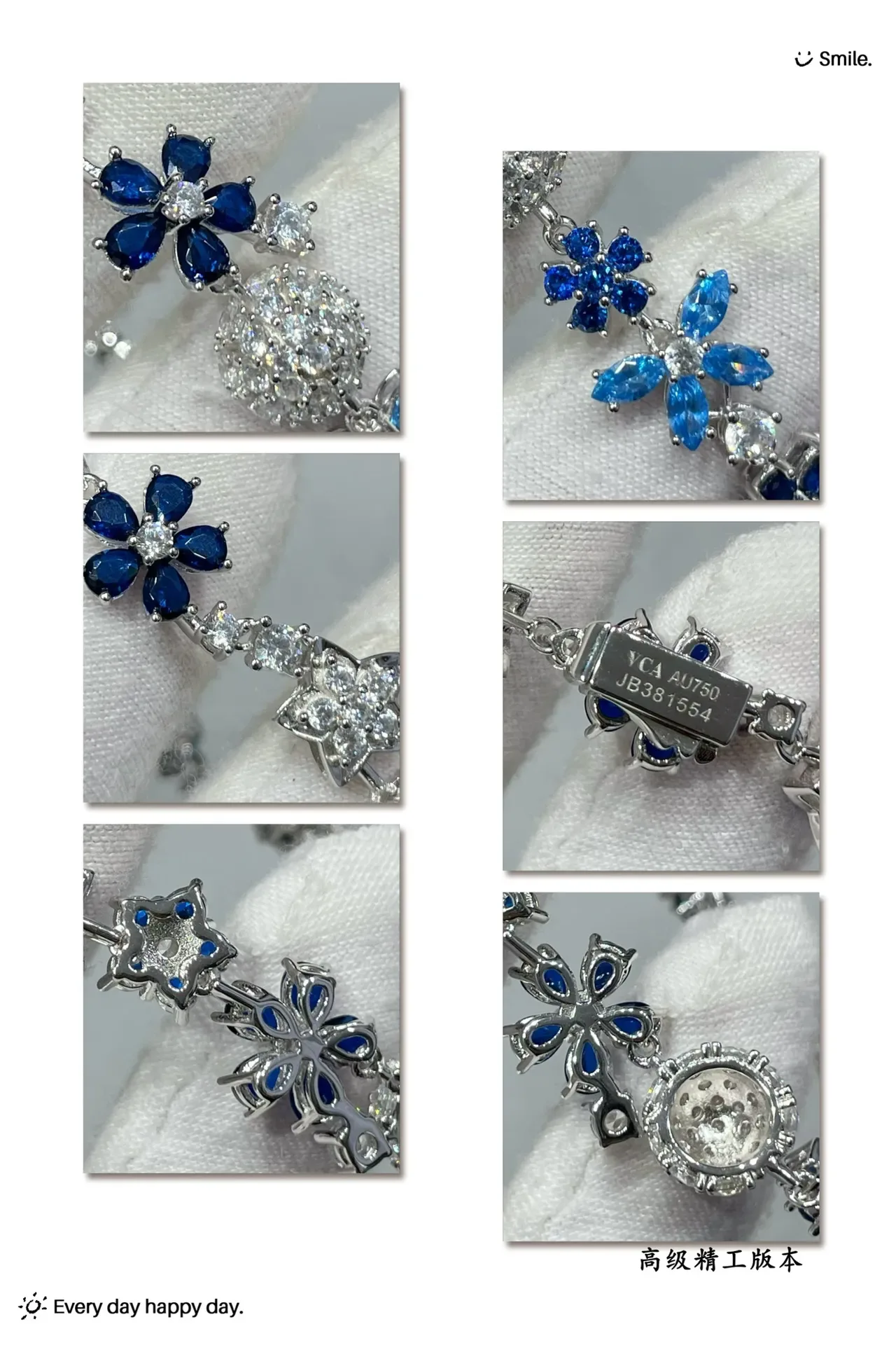 Bracelet Motif Floral et Étoile en Pierres Bleues et Transparentes 2