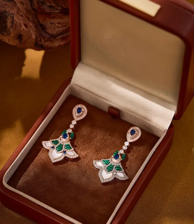 Floral Motif Turquoise and White Inlay Drop Earrings 3