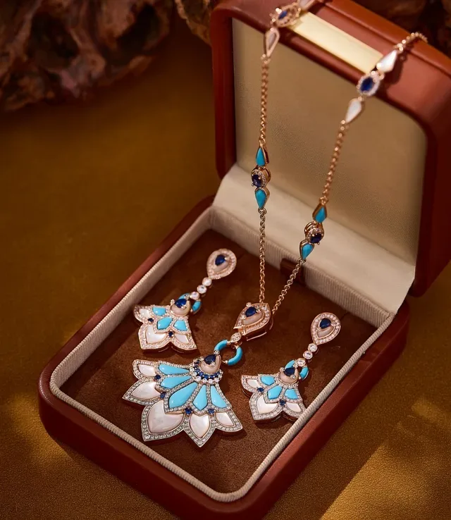 Floral Motif Turquoise and White Inlay Drop Earrings 5