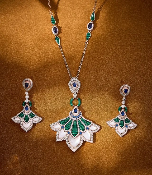Floral Motif Turquoise and White Inlay Drop Earrings 6