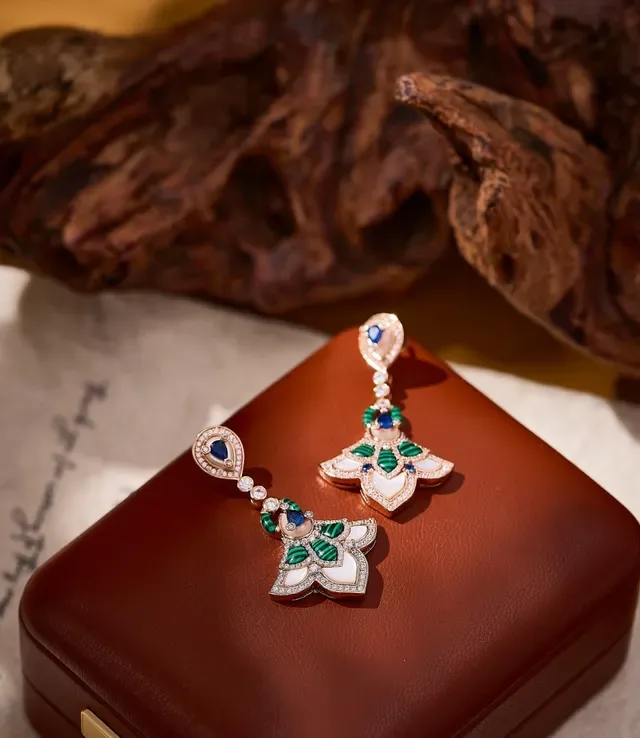 Floral Motif Turquoise and White Inlay Drop Earrings 8