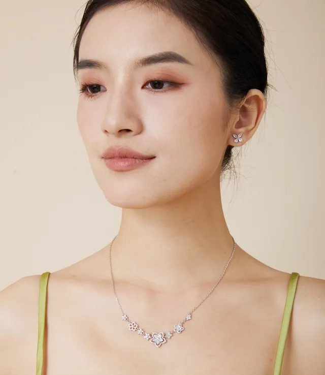 Floral Pavé Silver-Tone Necklace 4
