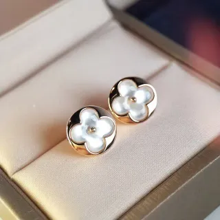 Floral Quatrefoil Mother-of-Pearl Inlay Gold-Tone Stud Earrings