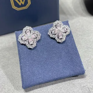 Floral Quatrefoil Pink and Clear Stone Stud Earrings