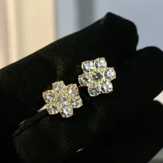 Flower-Shaped Crystal Gold-Tone Stud Earrings