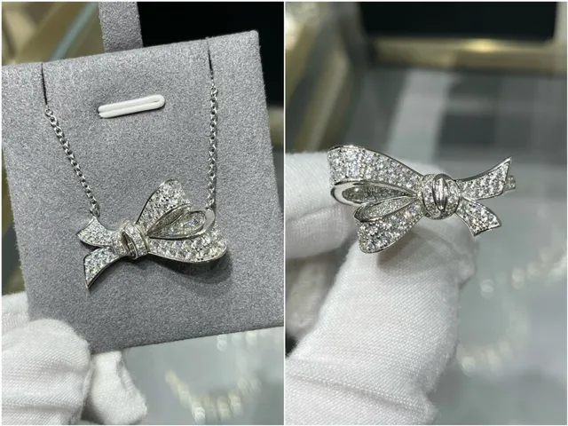Flower-Shaped Pavé Crystal Five-Petal Silver-Toned Necklace 3