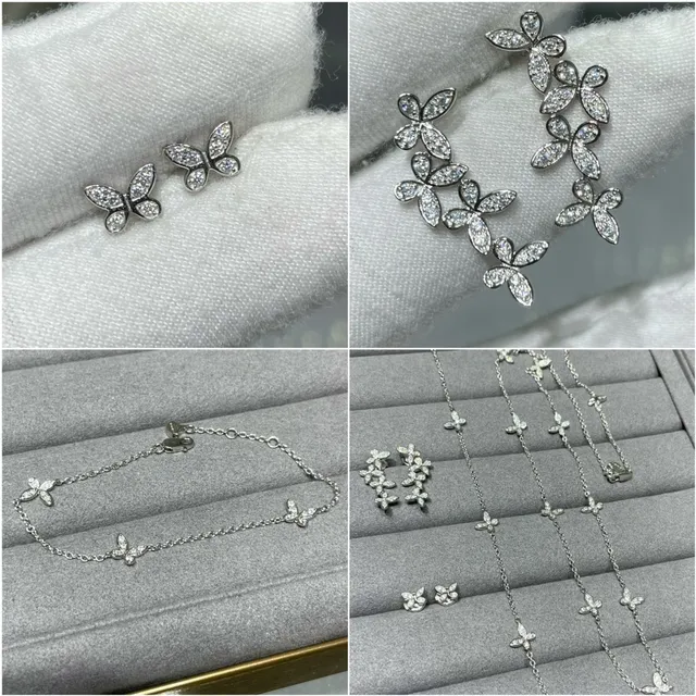 Flower-Shaped Pavé Crystal Five-Petal Silver-Toned Necklace 4