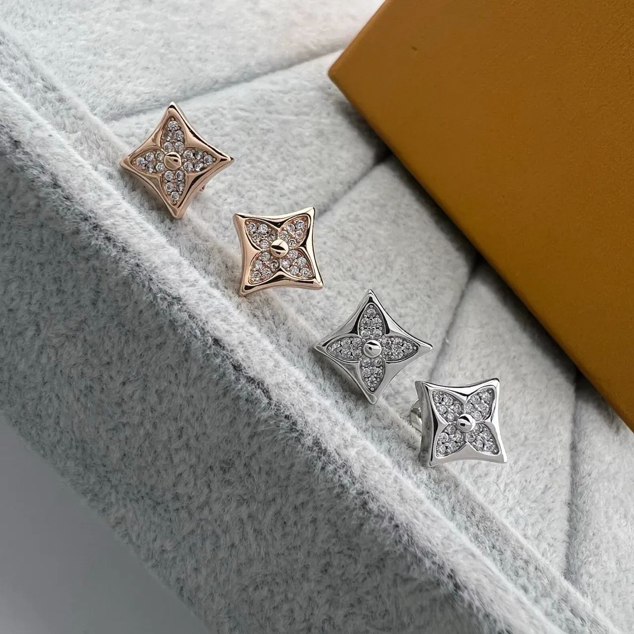 Flower-Shaped Pavé Crystal Stud Earrings 6
