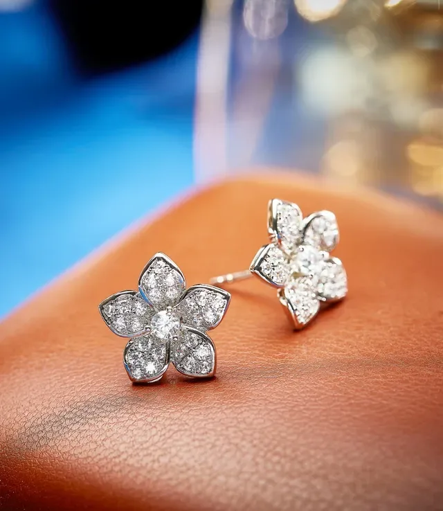 Flower-Shaped Pavé Diamond Stud Earrings 4