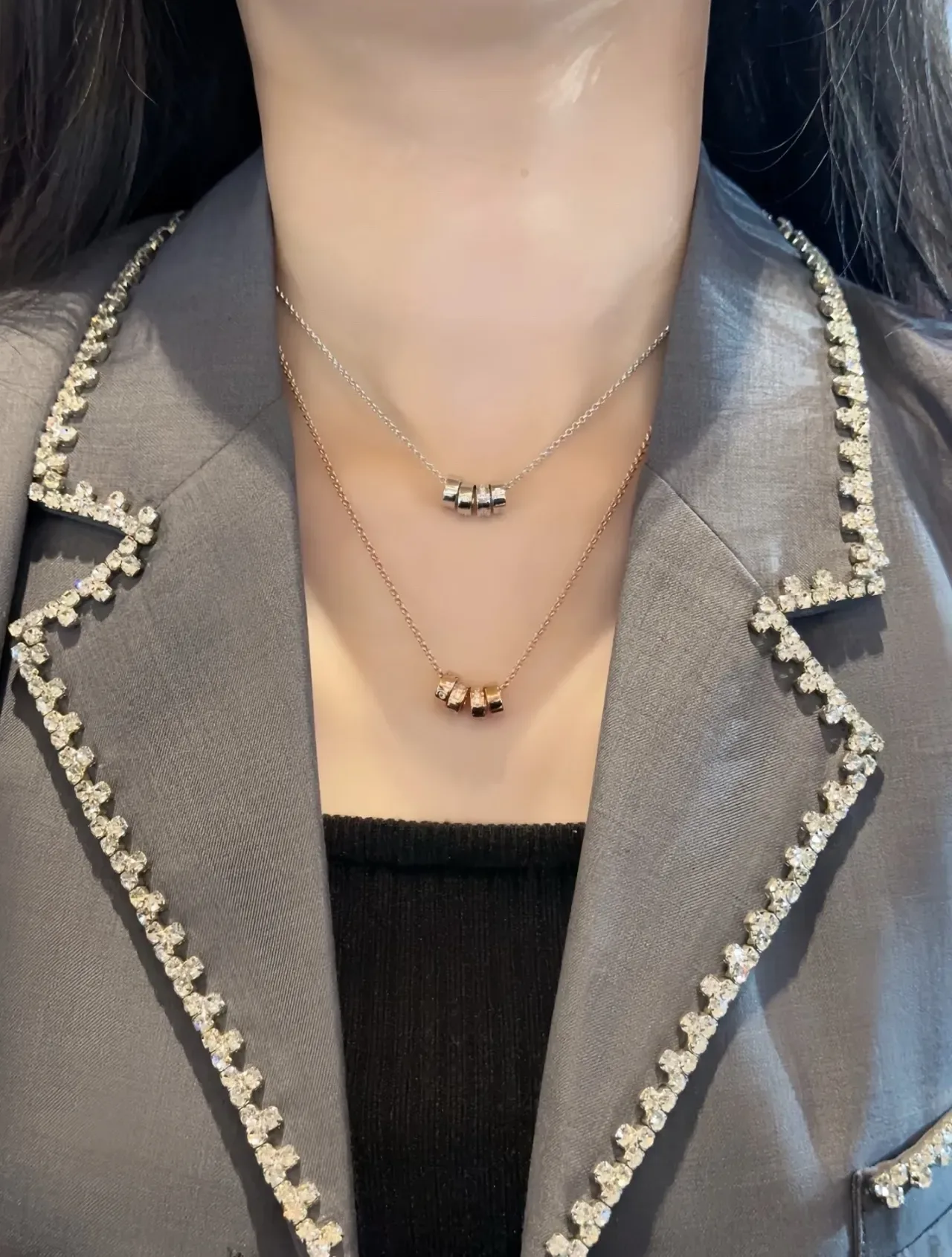 Four-Bar Faceted Stone Pendant Necklace 2