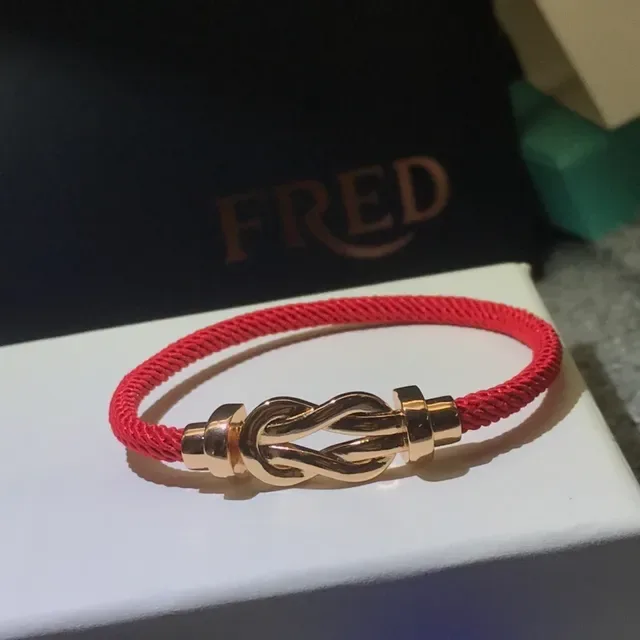 FRED Red Black Knot-Clasp Braided Cord Bracelet 4