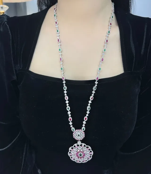 Gemstone-Encrusted Floral Mandala Pendant Necklace 3