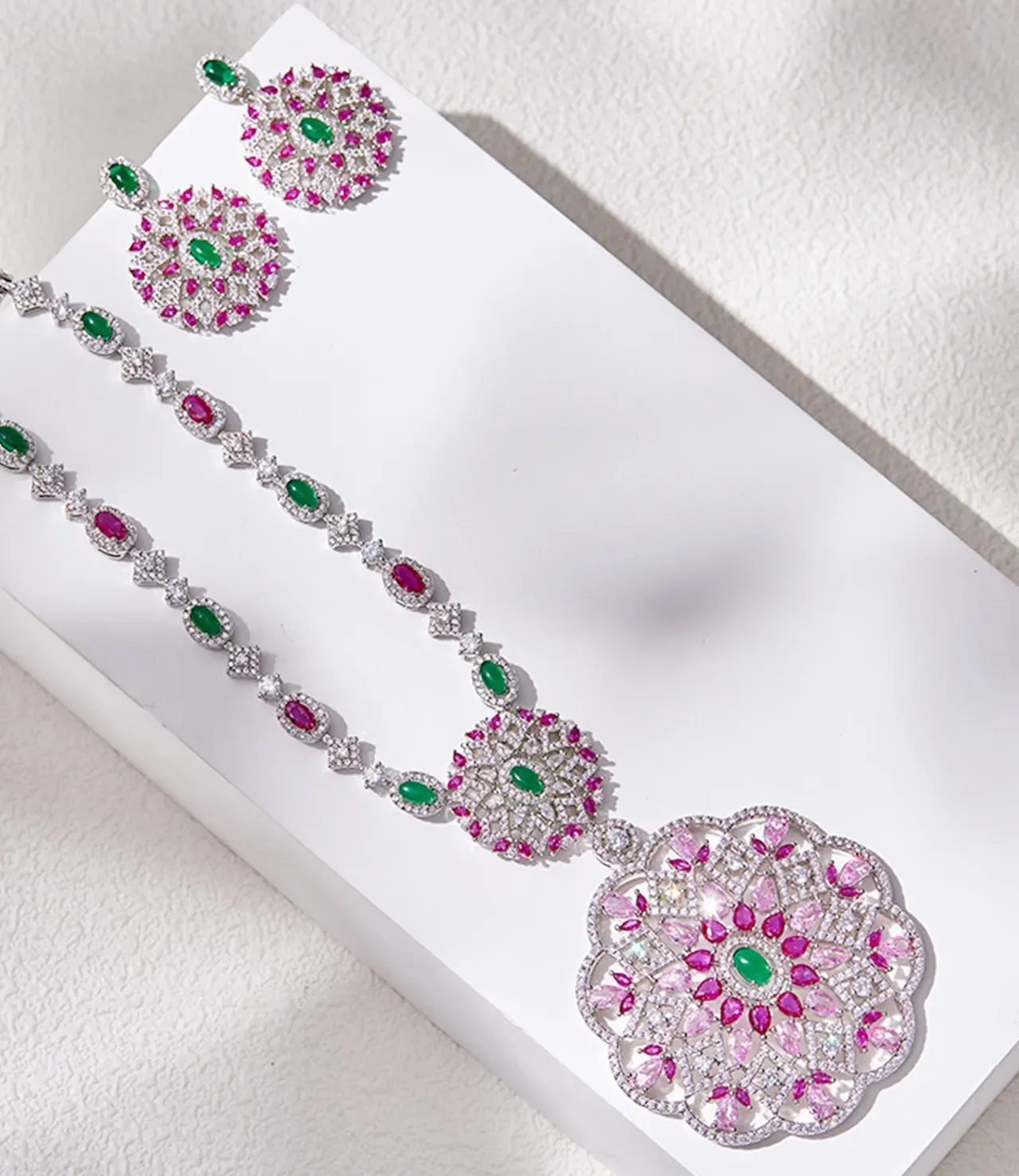 Gemstone-Encrusted Floral Mandala Pendant Necklace 6