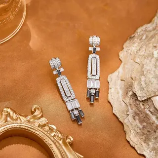 Geometric Baguette and Pavé Drop Earrings