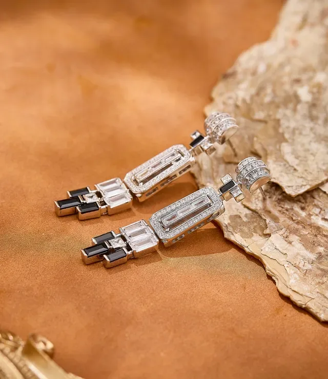 Geometric Baguette and Pavé Drop Earrings 3