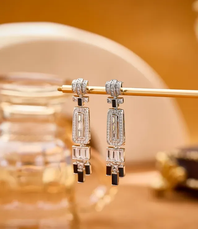 Geometric Baguette and Pavé Drop Earrings 4