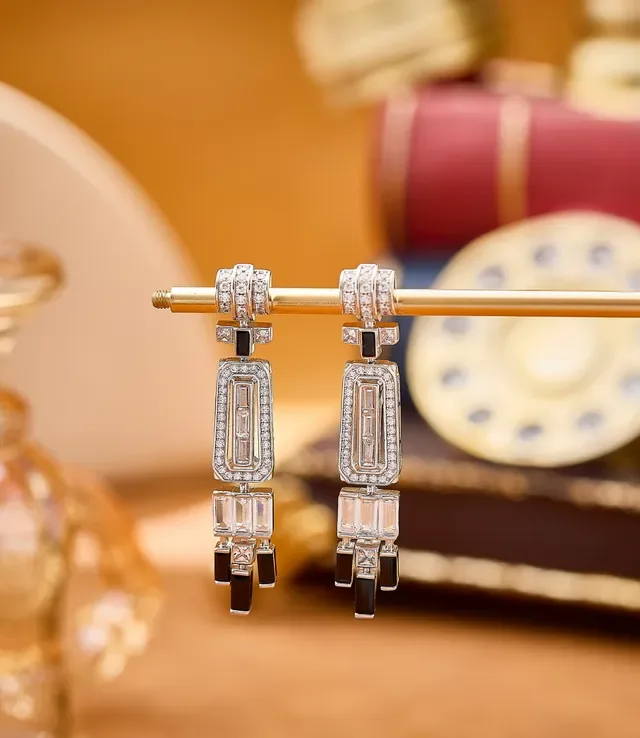 Geometric Baguette and Pavé Drop Earrings 6