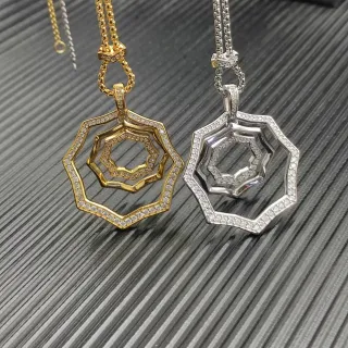 Collares con colgante octagonal geométrico concéntrico pavé