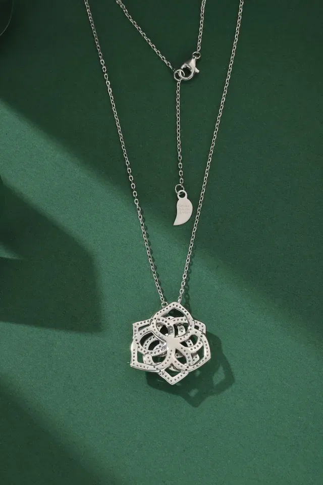 Geometric Floral Pavé Pendant Necklace 5