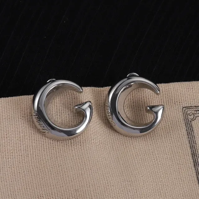 Gold and Silver Polished C-Shaped Open Hoop Earrings 6