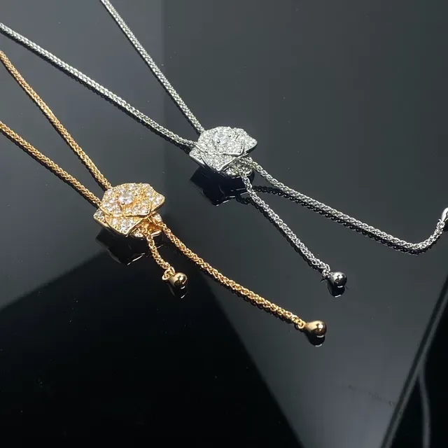 Gold and Silver Tone Pavé Crystal Floral Lariat Necklace 2
