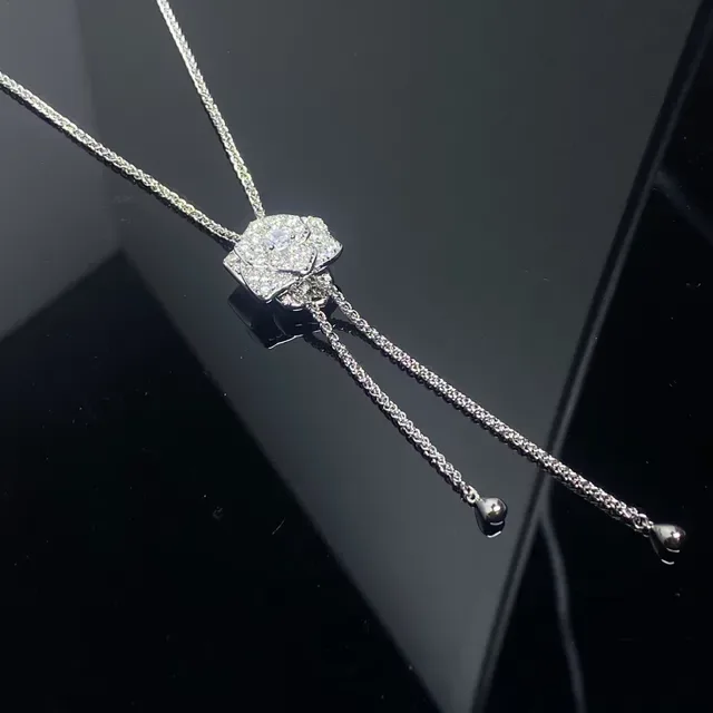 Gold and Silver Tone Pavé Crystal Floral Lariat Necklace 3