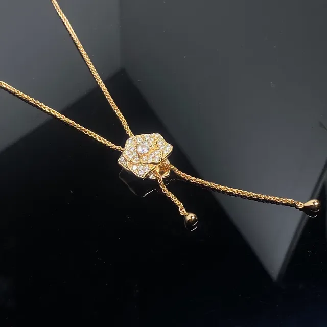 Gold and Silver Tone Pavé Crystal Floral Lariat Necklace 4