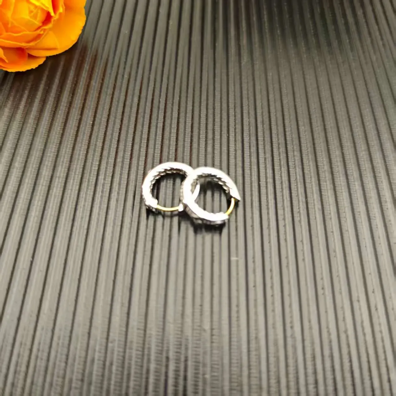 Gold and Silver Tone Pavé-Set Hinged Hoop Earrings 2